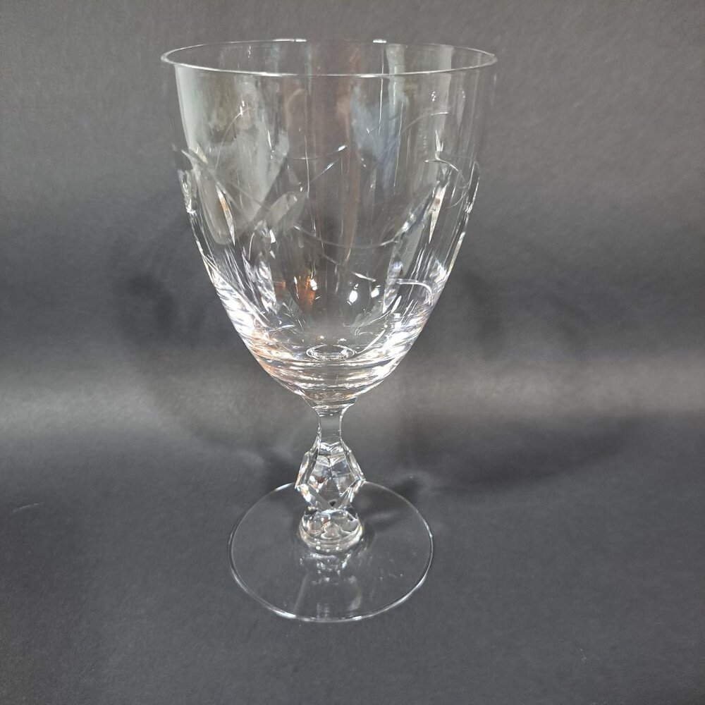 Tiffin-Franciscan Petite Cut Plant Design On Bowl Stemmed Water Goblet Circa 60s